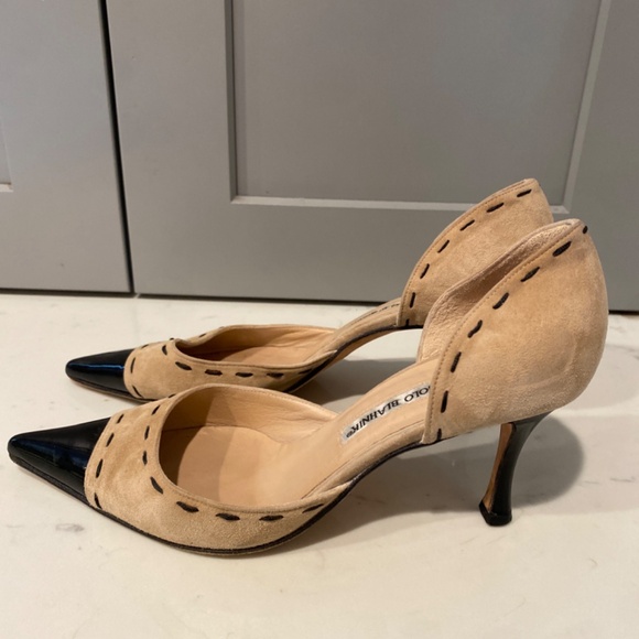 Manolo Blahnik Beige and Black Heels - Picture 2 of 2